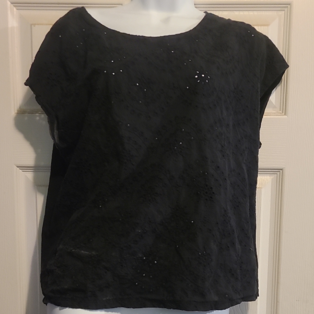 Old Navy Black Boxy Cap Sleeve Blouse